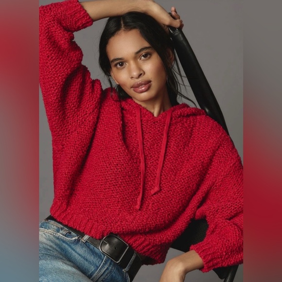 Anthropologie Pilcro Sailcloth Hooded Sweater Raspberry Red Size Small New NWOT - Picture 1 of 9